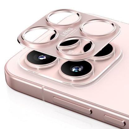 Pink metal hollow lens protection ring set with four raised camera-ring covers