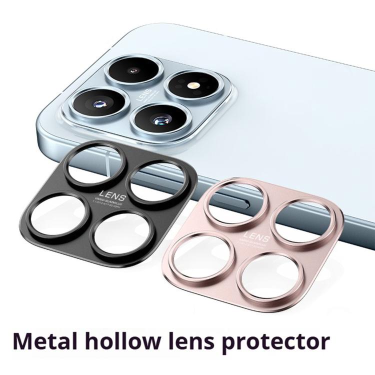 Metal hollow lens protection rings set in black and rose pink with four covers