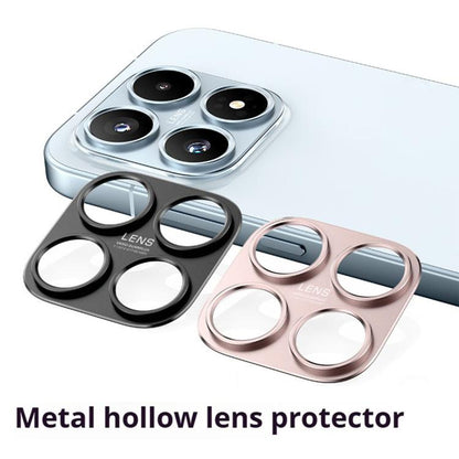 Metal hollow lens protection rings set in black and rose pink with four covers