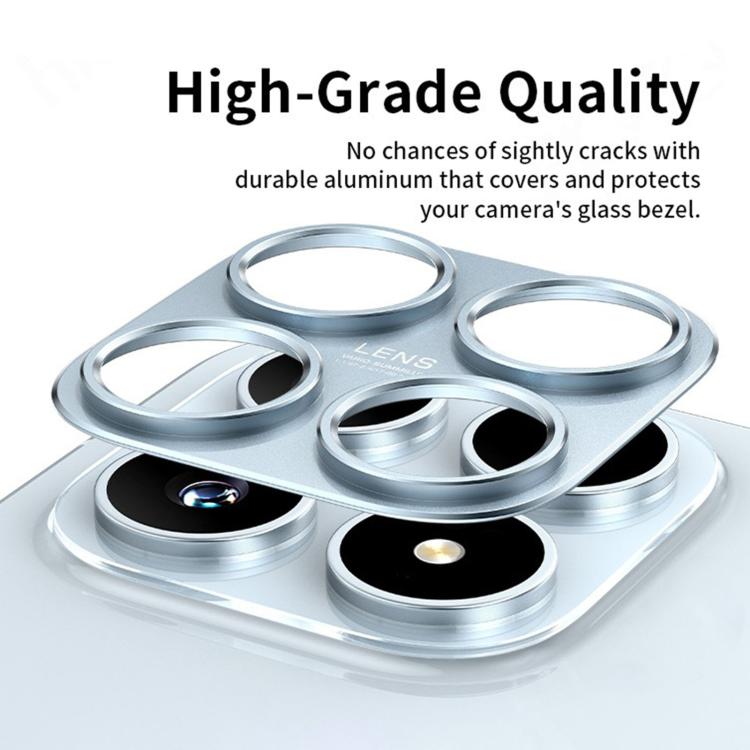 Silver metal hollow lens protection ring set with four raised camera-ring covers
