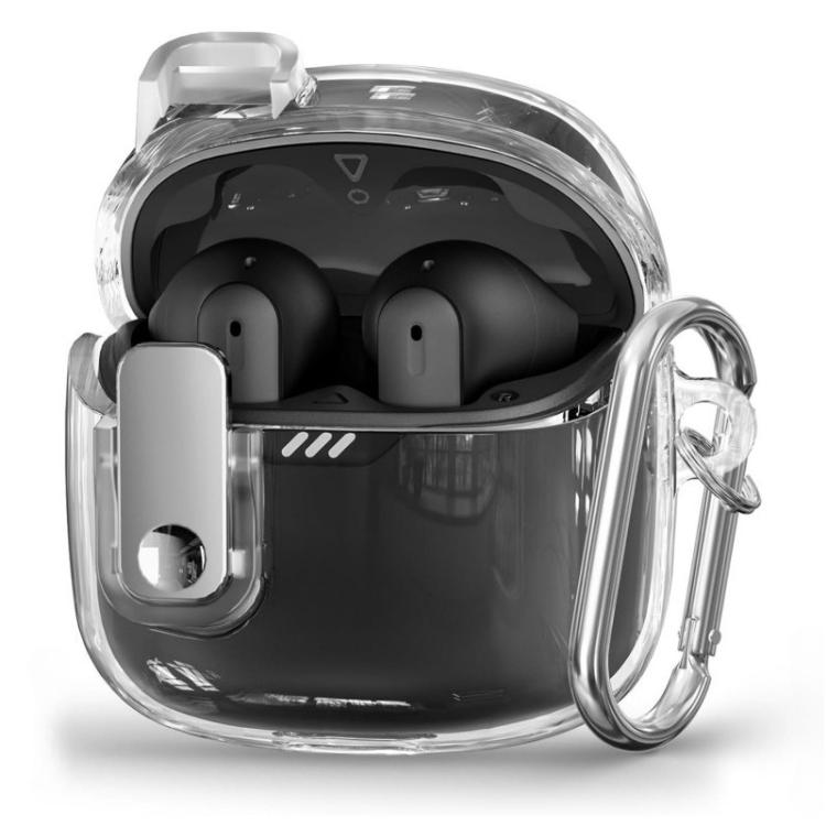 Clear TPU earphone case with metal snap buckle, light gray accent, for earbuds