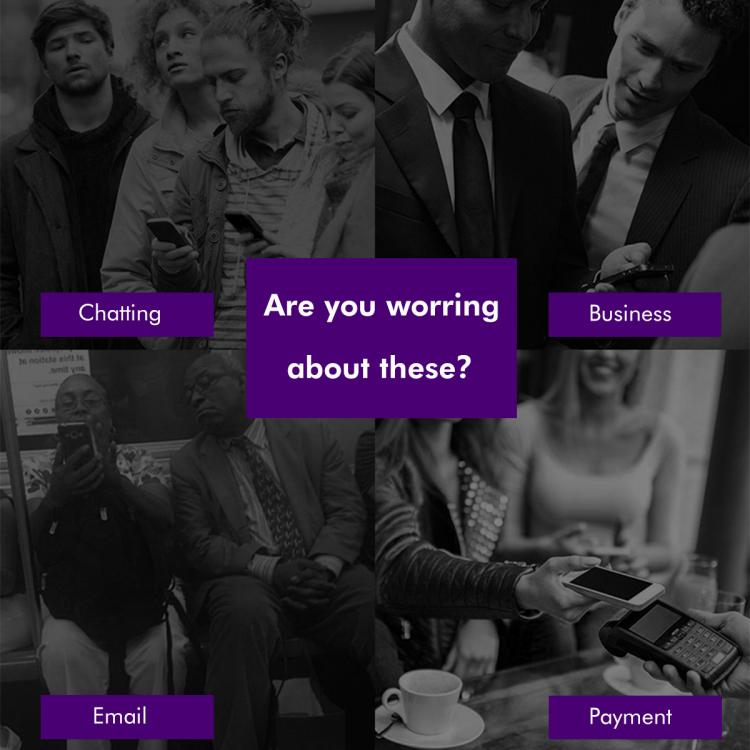 Privacy screen protector concept graphic with messaging labels over smartphone image