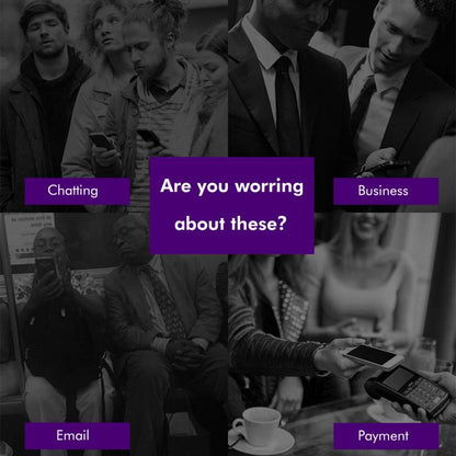 Privacy screen protector concept graphic with messaging labels over smartphone image