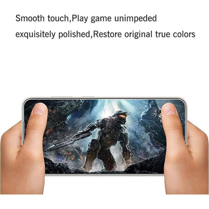 Tempered glass screen protector applied to smartphone display with smooth, true colors