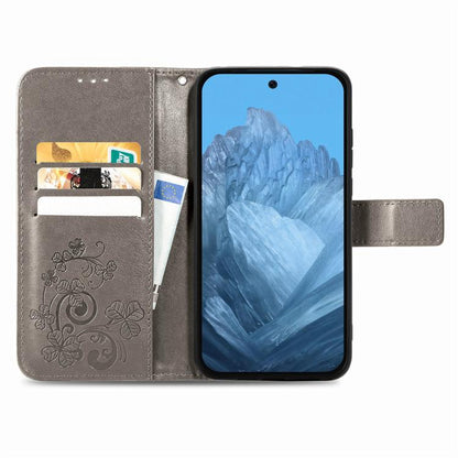 Four-leaf Clasp Embossed Buckle Leather Phone Case, For OnePlus 15