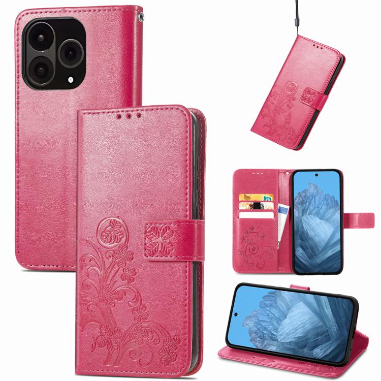 Four-leaf Clasp Embossed Buckle Leather Phone Case, For OnePlus 15