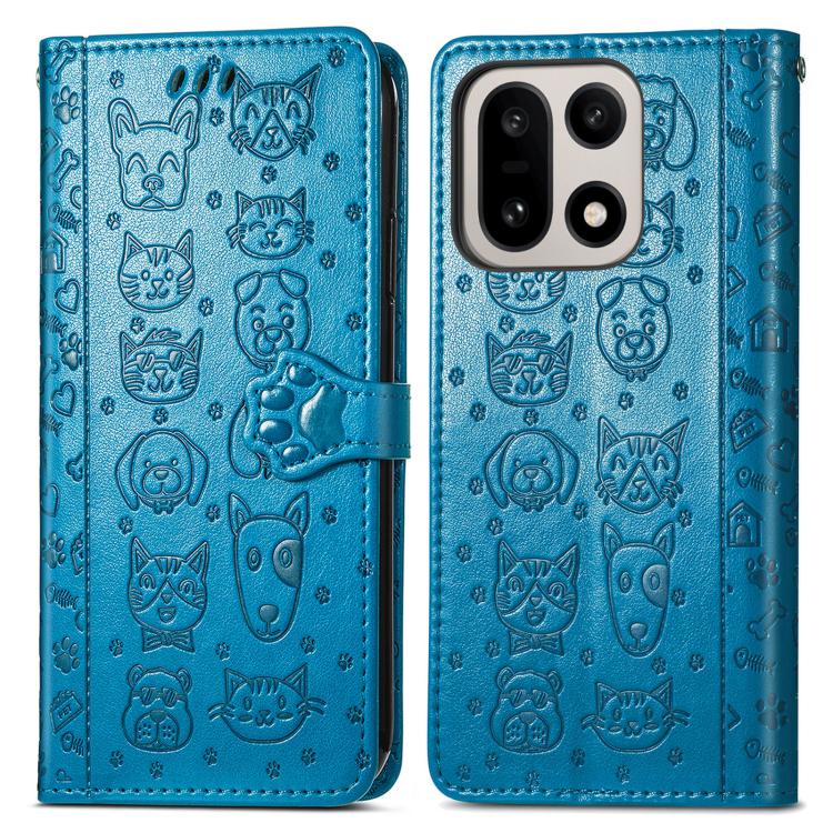 Cat and Dog Embossed Leather Phone Case, For OnePlus 15