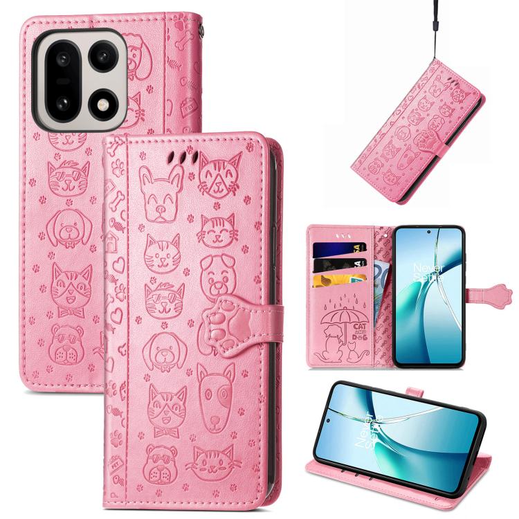 Cat and Dog Embossed Leather Phone Case, For OnePlus 15