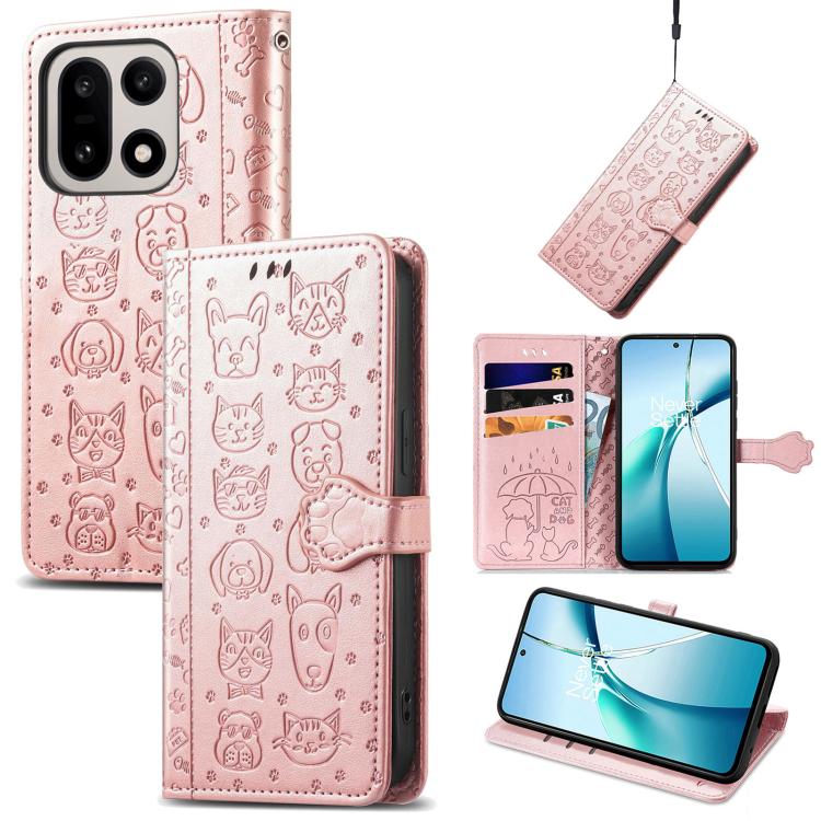 Cat and Dog Embossed Leather Phone Case, For OnePlus 15