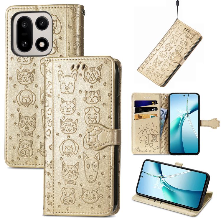 Cat and Dog Embossed Leather Phone Case, For OnePlus 15