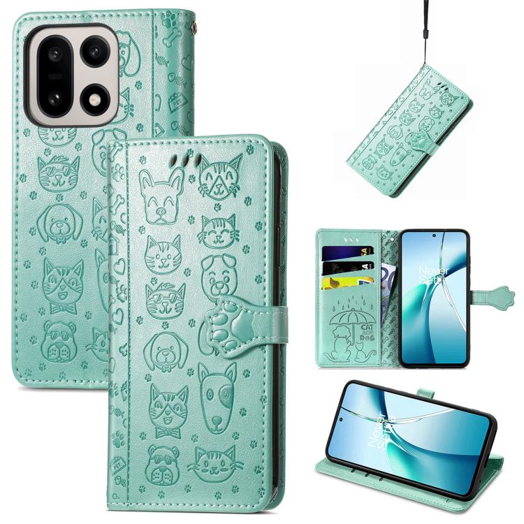 Cat and Dog Embossed Leather Phone Case, For OnePlus 15