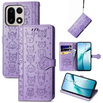Cat and Dog Embossed Leather Phone Case, For OnePlus 15