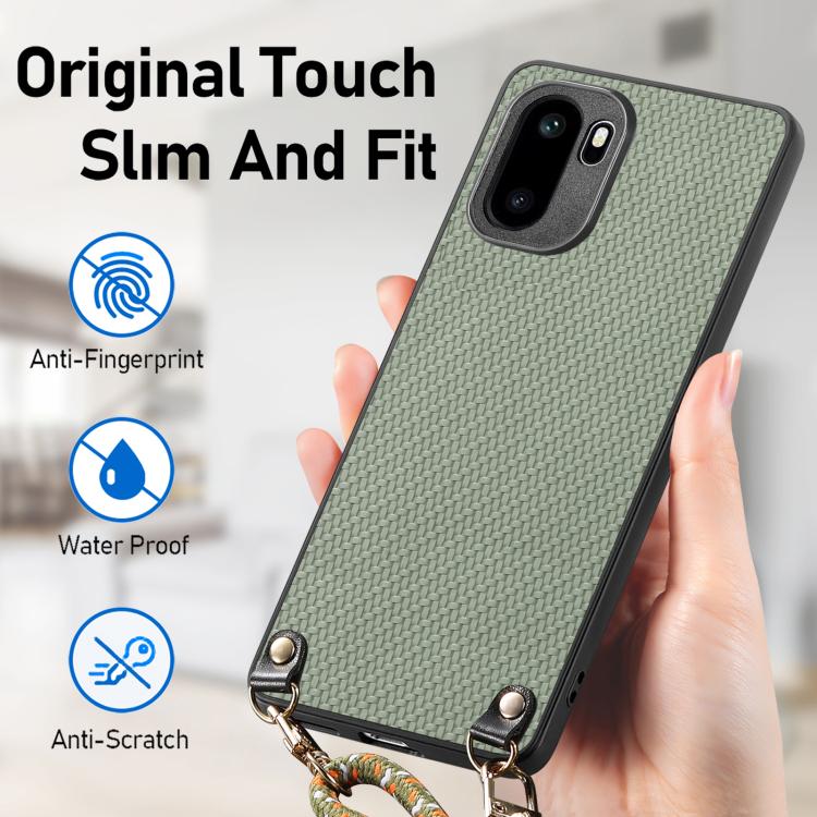 Carbon Fiber Texture Leather Back Cover Phone Case with Crossbody Strap, For OnePlus Ace 6 / 6T / 15R, For OnePlus 15