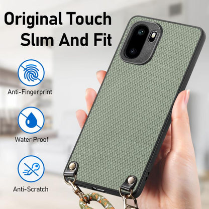 Carbon Fiber Texture Leather Back Cover Phone Case with Crossbody Strap, For OnePlus Ace 6 / 6T / 15R, For OnePlus 15