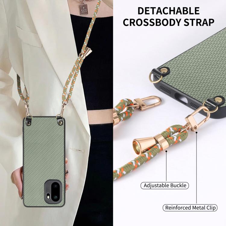 Carbon Fiber Texture Leather Back Cover Phone Case with Crossbody Strap, For OnePlus Ace 6 / 6T / 15R, For OnePlus 15