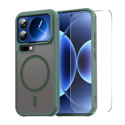Green phone case with MagSafe ring and matte finish, with clear screen protector