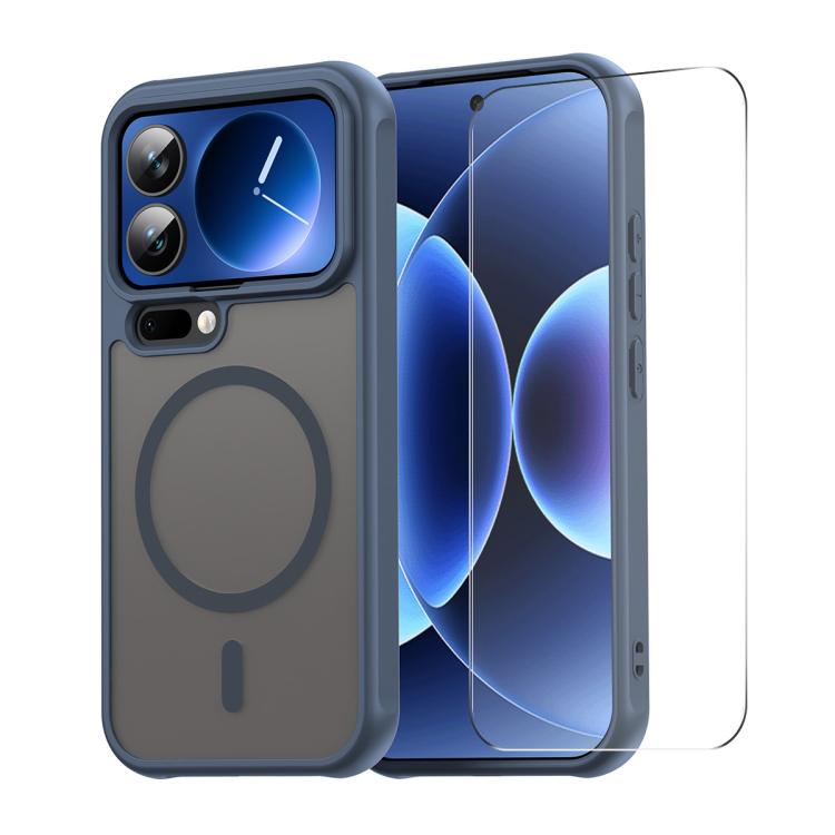 Black phone case with MagSafe ring and matte finish, with clear screen protector