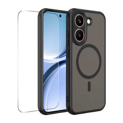 MagSafe phone case, black, shockproof cover with MagSafe ring and screen protector