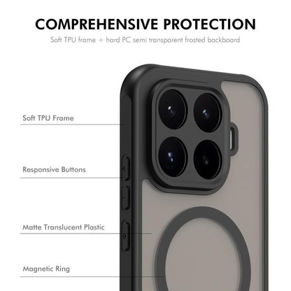 Matte translucent phone case with TPU frame, hard PC back, and button cutouts