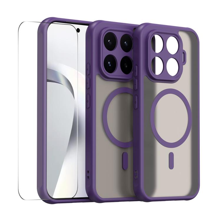 Purple matte translucent MagSafe phone case with camera cutouts and circular ring