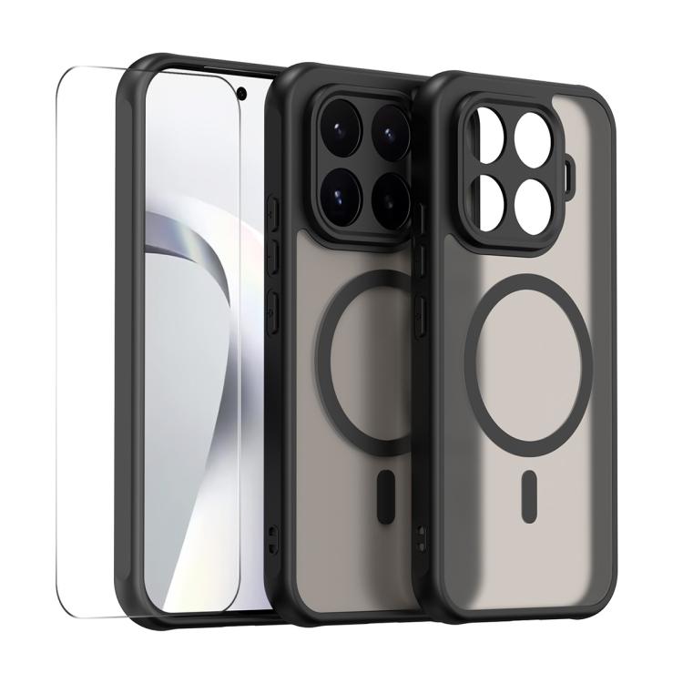 Black matte translucent MagSafe phone case with camera cutouts and circular ring