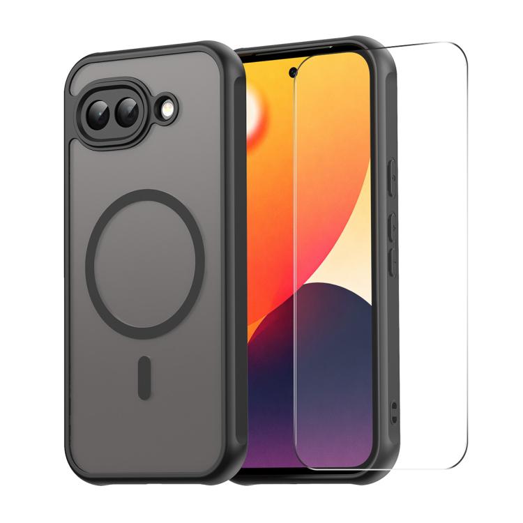 Black MagSafe phone case with translucent shockproof screen film for Pixel 10a