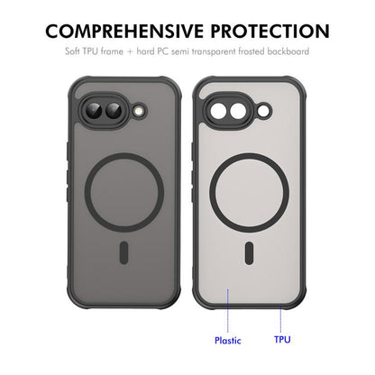 Phone case showing dark and light backs with circular grip for Pixel 10a