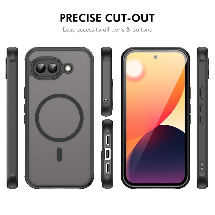 Black phone case with precise cutouts for buttons and camera for Pixel 10a