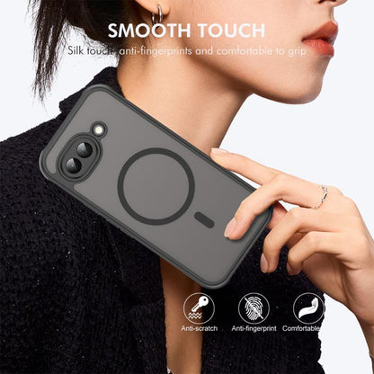 Dark gray smooth-touch phone case with circular grip for Pixel 10a