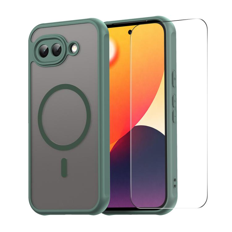 Green MagSafe phone case with translucent shockproof screen film for Pixel 10a