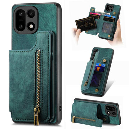 Green leather-style wallet phone case with card slot and front zipper pocket
