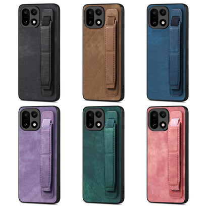 Assorted color leather back phone cases with wristband holder straps and camera cutouts
