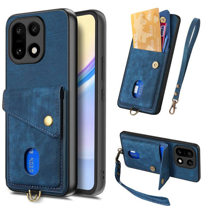 Retro Card Wallet Fold Leather Phone Case with Strap, For OnePlus Ace 6 / 6T / 15R, For OnePlus 15