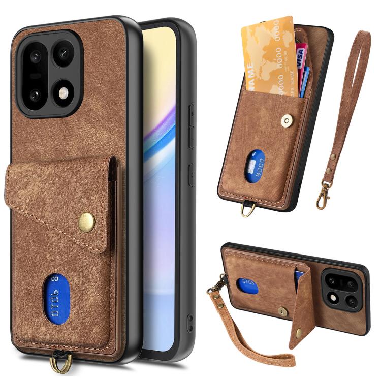 Retro Card Wallet Fold Leather Phone Case with Strap, For OnePlus Ace 6 / 6T / 15R, For OnePlus 15