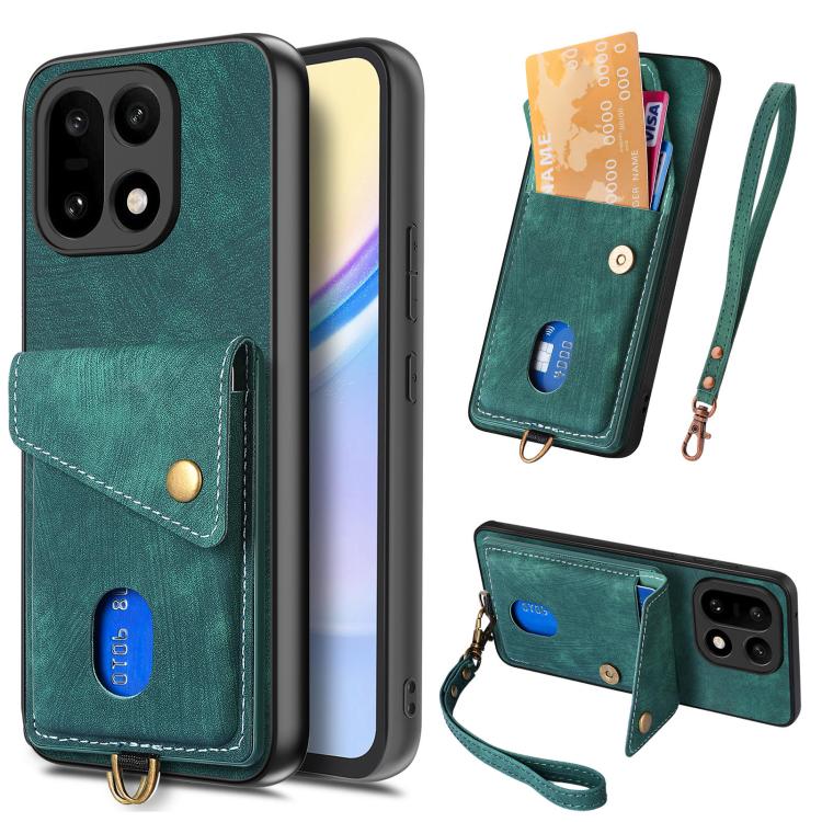Retro Card Wallet Fold Leather Phone Case with Strap, For OnePlus Ace 6 / 6T / 15R, For OnePlus 15