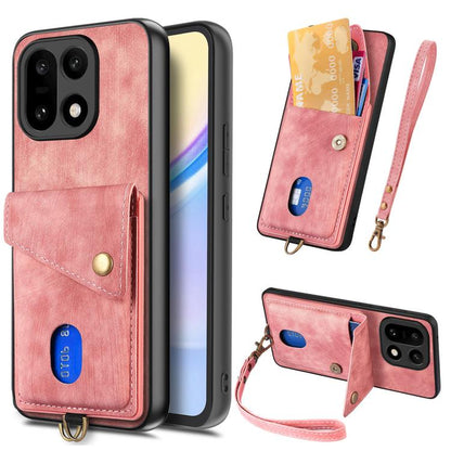 Retro Card Wallet Fold Leather Phone Case with Strap, For OnePlus Ace 6 / 6T / 15R, For OnePlus 15