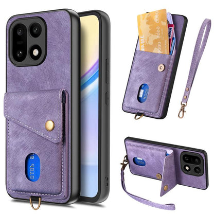 Retro Card Wallet Fold Leather Phone Case with Strap, For OnePlus Ace 6 / 6T / 15R, For OnePlus 15