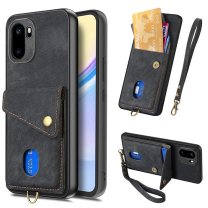 Retro Card Wallet Fold Leather Phone Case with Strap, For OnePlus Ace 6 / 6T / 15R, For OnePlus 15