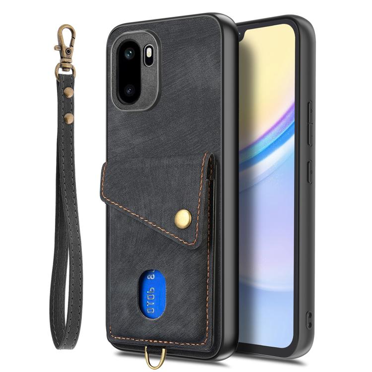 Retro Card Wallet Fold Leather Phone Case with Strap, For OnePlus Ace 6 / 6T / 15R, For OnePlus 15