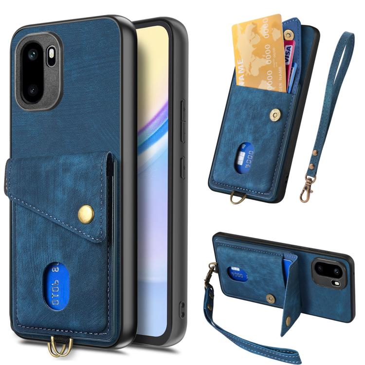 Retro Card Wallet Fold Leather Phone Case with Strap, For OnePlus Ace 6 / 6T / 15R, For OnePlus 15