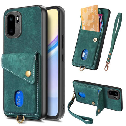 Retro Card Wallet Fold Leather Phone Case with Strap, For OnePlus Ace 6 / 6T / 15R, For OnePlus 15
