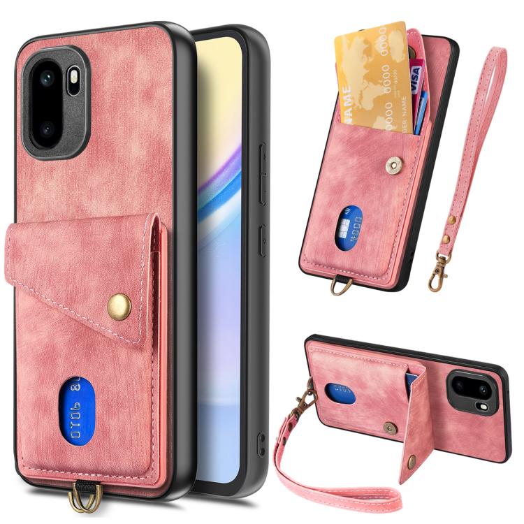 Retro Card Wallet Fold Leather Phone Case with Strap, For OnePlus Ace 6 / 6T / 15R, For OnePlus 15