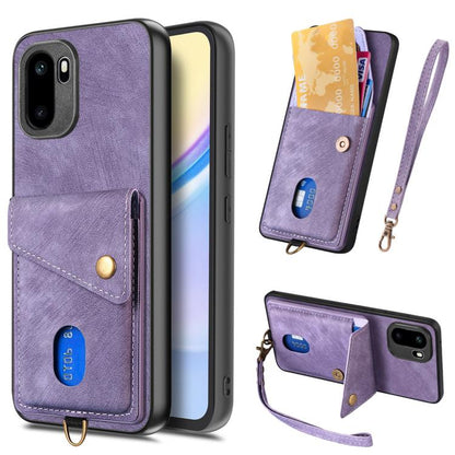 Retro Card Wallet Fold Leather Phone Case with Strap, For OnePlus Ace 6 / 6T / 15R, For OnePlus 15