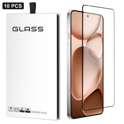 Tempered glass screen protector aligned on phone screen, clear edge-to-edge fit