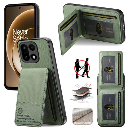 Green vertical flip phone case with RFID card slots and leather-look wallet cover