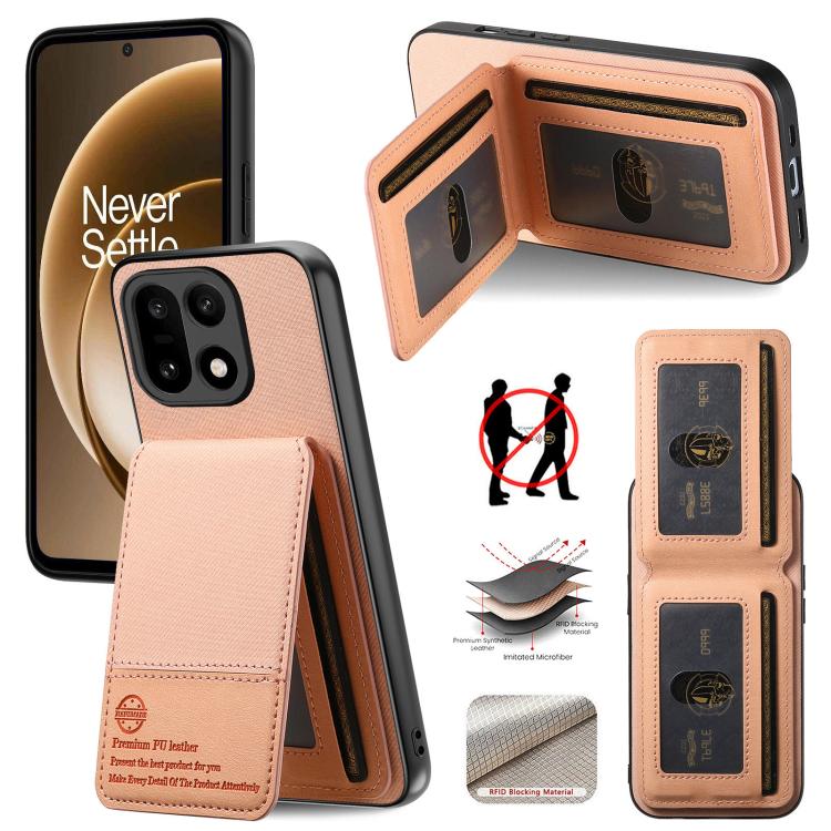 Pink vertical flip phone case with RFID card slots and leather-look wallet cover
