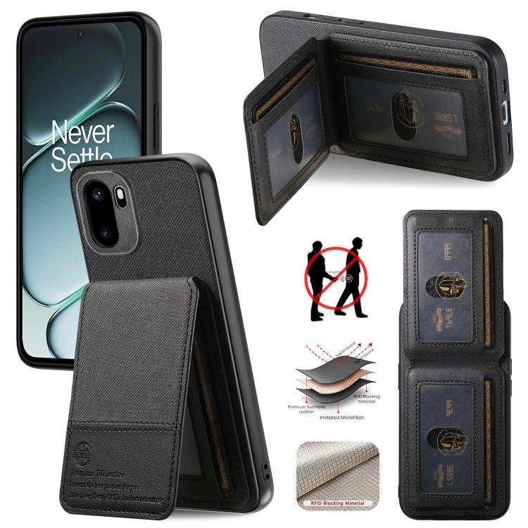 Black vertical flip RFID card wallet phone case with front pocket and magnetic closure