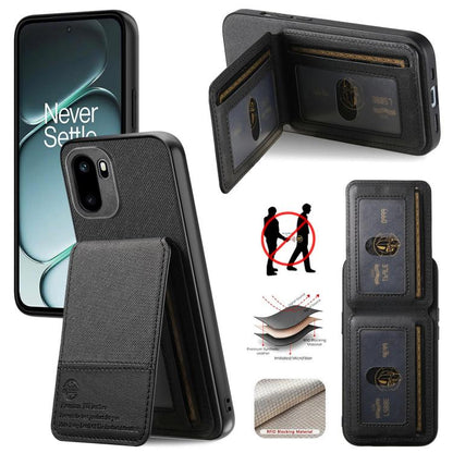 Black vertical flip RFID card wallet phone case with front pocket and magnetic closure