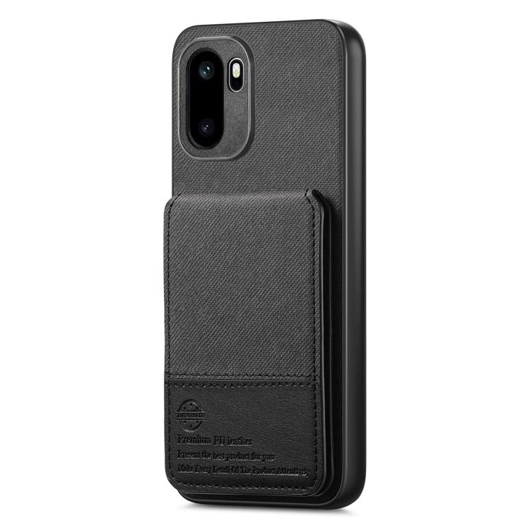 Black twill leather-look vertical flip phone case with front card holder