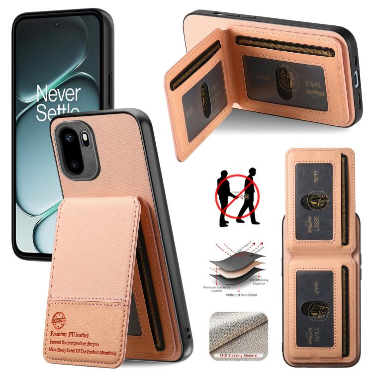 Pink vertical flip RFID card wallet phone case with front pocket and magnetic closure